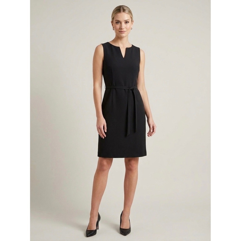 Dorothy Perkins Black Sleeveless Notched Neck Tie Waist Sheath Dress US 4